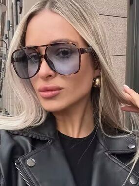 Oversized Tortoise Blue Lens Aviator Sunglasses
